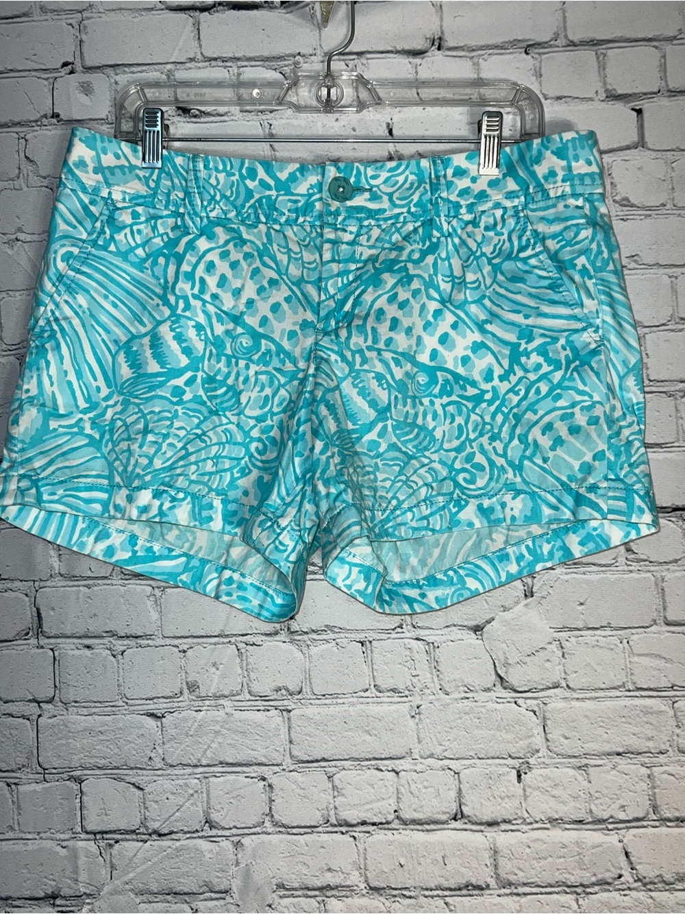 Lilly Pulitzer The Callahan Shorts Knit Summer Blue White Womens Size 8 EUC ☀️